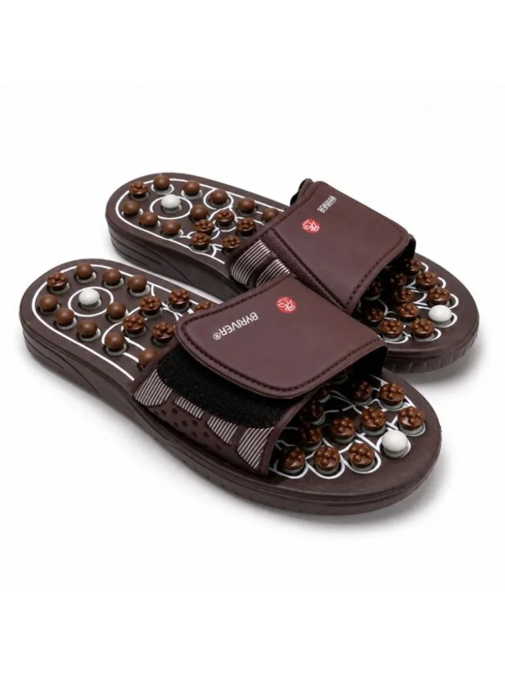 BYRIVER Unisex Medium Acupressure Sandals Brown Reflexology Massage Slide Health